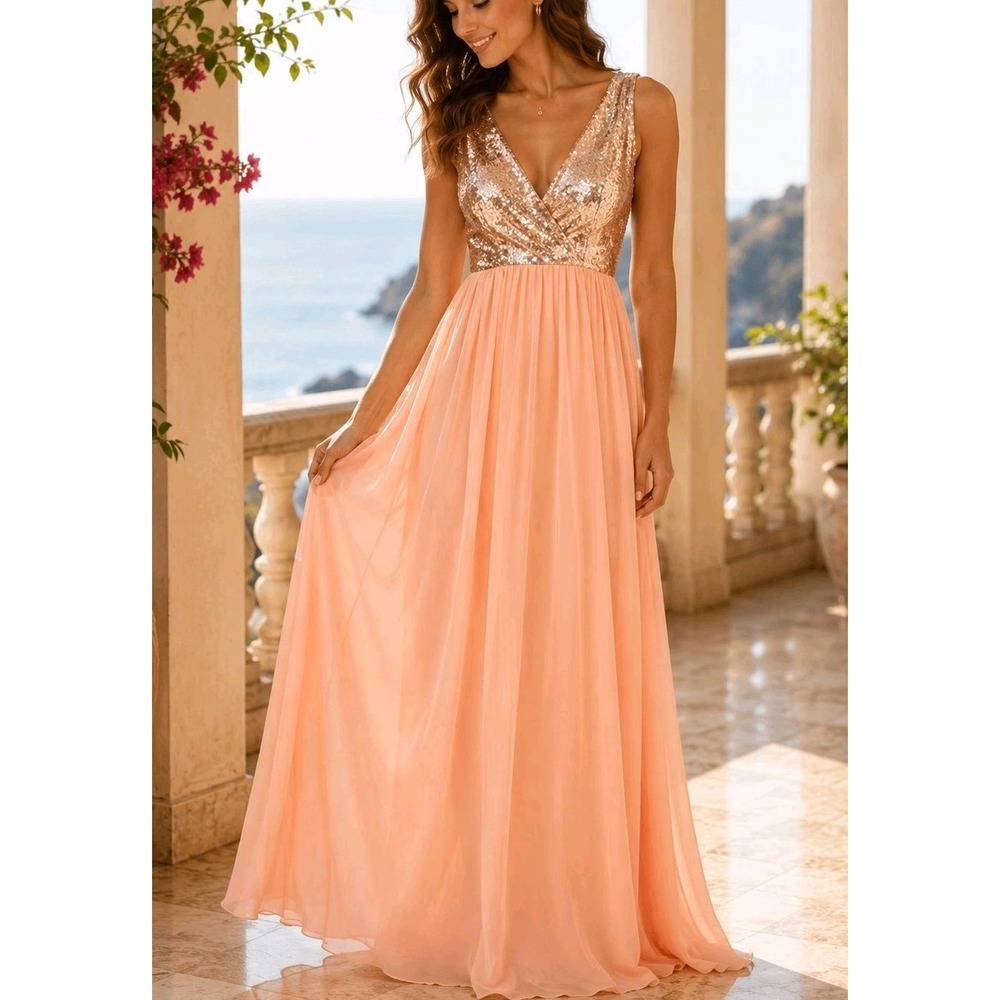 Lulus Blush Sequin Maxi Gown Formal Prom Bridesmaid Wedding Dress S NWT